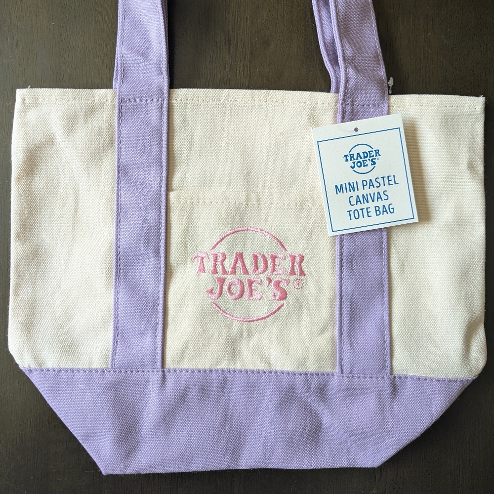 NWT Trader Joe's Mini Tote Bag With Purple Straps Limited Edition